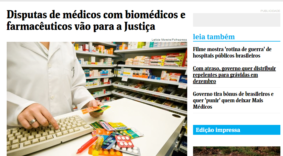 Folha de São Paulo traça um apanhado geral sobre ações na justiça envolvendo não-médicos e médicos